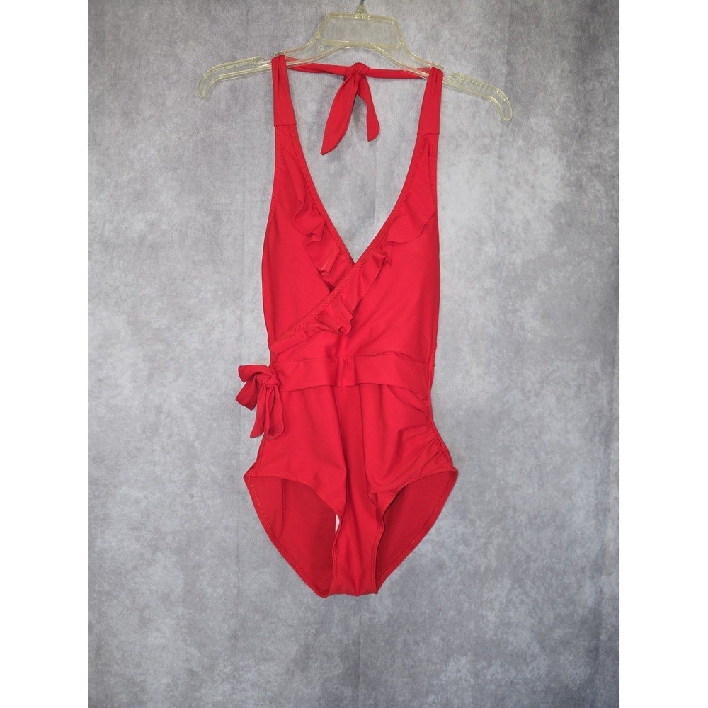 Avidlove One Piece Women Ruffle Swimsuit Retro Wrap Bathing Suit Halter Flounce